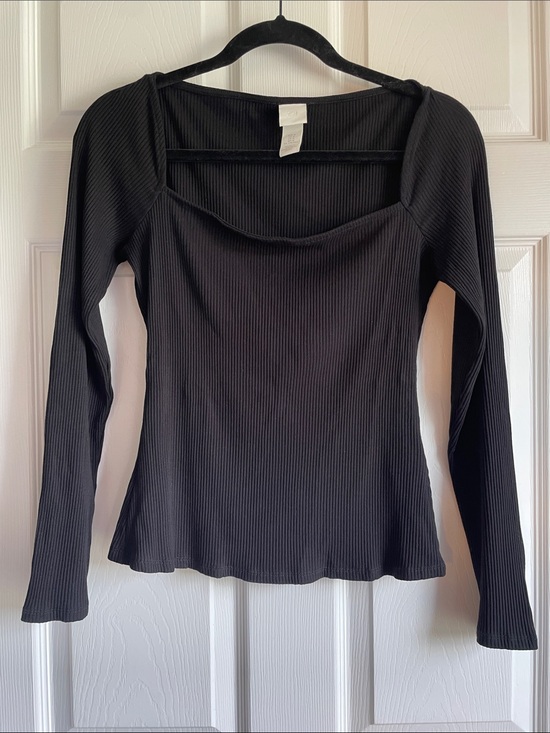 H&M Tops - H&M Black Ribbed Long-Sleeve Square Neck Top